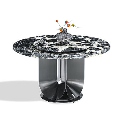 良い値段 丸型焼結石テーブルトップ ブラックカラー ステンレススチール製回転台付きダイニングテーブル オンライン