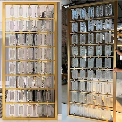 カラー ゴールド ヘアライン ブラシ 鏡 ガラス 挿入 ミックス 304 ステンレス スチール 部屋 隔板 スクリーン パーティション