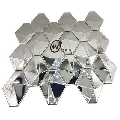 Chessboard Pattern Stainless Steel and Glass Mix Mosaic Tiles